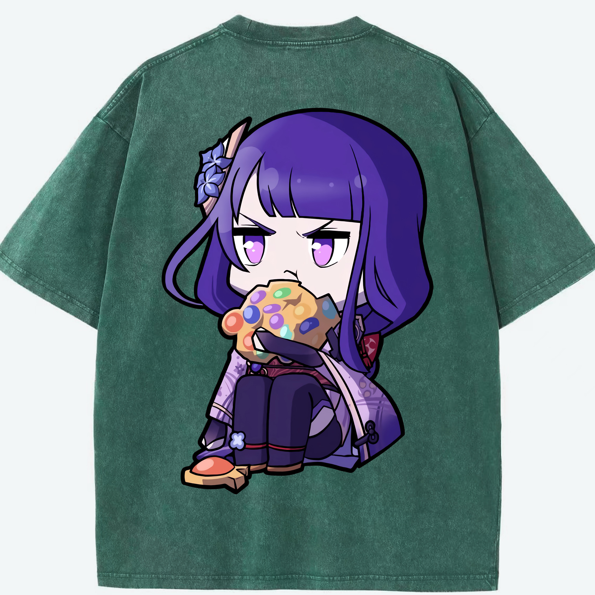 げんし神 雷電将軍 らいでんしょうぐん genshin Raiden Shogun 綿100% ヴィンテージ風 半袖Tシャツ（背面プリント）